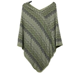 Art & Soul Green Zig Zag Women's Cape Top Size L / XL Multicolor Poncho